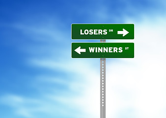 Image showing Losers and Winners Road Sign