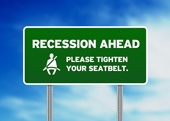 Image showing Green Road Sign - Recession Ahead