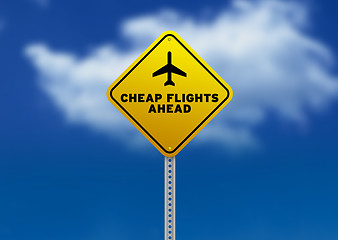 Image showing Cheap Flights Ahead Road Sign