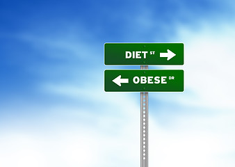 Image showing Diet and Obese Road Sign