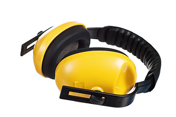 Image showing Yellow working protective headphones, it is isolated on white