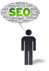 Image showing Paper Man with SEO Speech Bubble