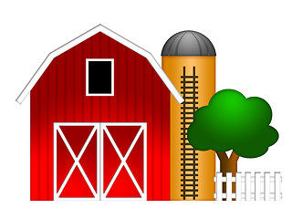 Image showing Red Barn with Grain Silo Illustration