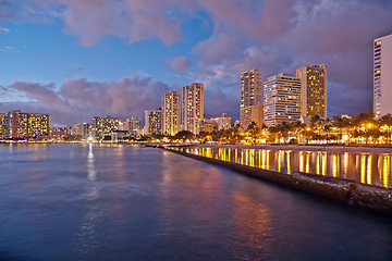Image showing Waikiki Beach, Oahu Island Hawaii, cityscape