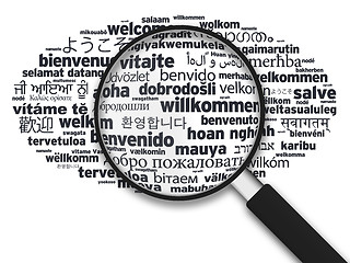 Image showing Magnifying Glass - Welcome in different languages