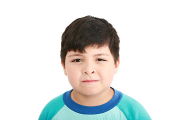 Image showing Close up portrait of cute little boy on background 