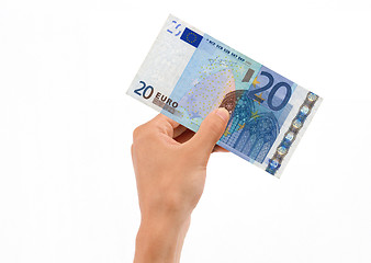 Image showing Hand Holding 20 Euro Bill