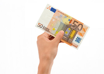 Image showing Hand Holding 50 Euro Bill