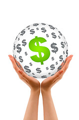 Image showing Hands holding a Dollar Sphere