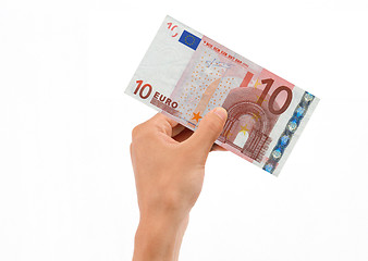 Image showing Hand Holding 10 Euro Bill