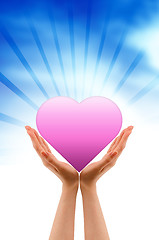 Image showing Hand holding a pink heart