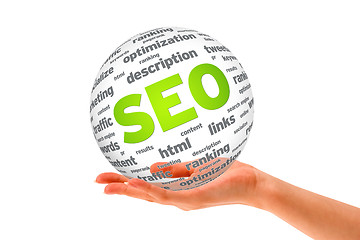 Image showing Hand holding a SEO 3D Sphere
