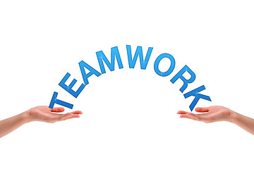 Image showing Hands holding the word teamwork