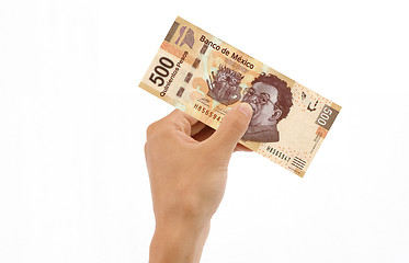 Image showing Hand Holding 500 Pesos Bill