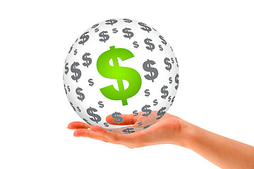 Image showing Hand holding a Dollar 3D Sphere