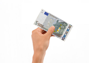 Image showing Hand Holding 5 Euro Bill