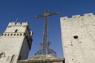 Image showing cross between two medieval towers
