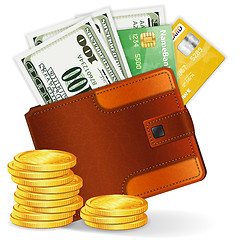 Image showing Purse with Dollars, Credit Cards and Coins