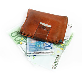 Image showing Leather wallet with euro banknotes 