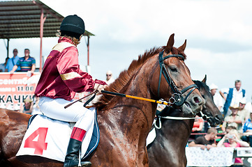 Image showing jockey on racing horse before the start