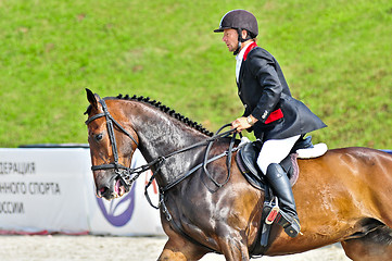 Image showing Rider on show jump horse