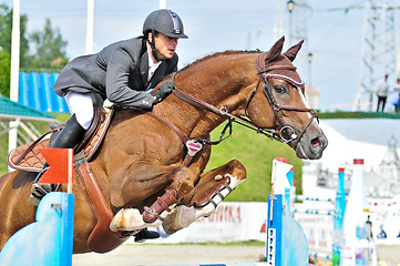 Image showing Rider on show jump horse