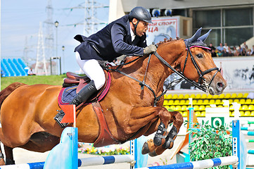 Image showing Rider on show jump horse