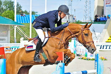 Image showing Rider on show jump horse