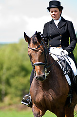 Image showing Equestrian sport. female dressage rider