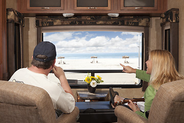 Image showing Couple Enjoy Beach View From RV