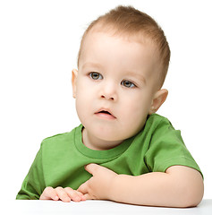 Image showing Portrait of a cute and pensive little boy