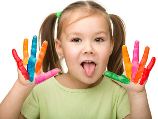 Image showing Cheerful girl with painted hands