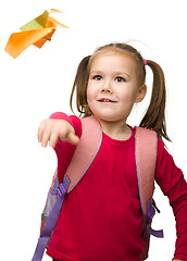 Image showing Portrait of a cute schoolgirl with backpack