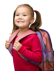 Image showing Portrait of a cute schoolgirl with backpack