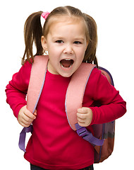 Image showing Portrait of a cute schoolgirl with backpack