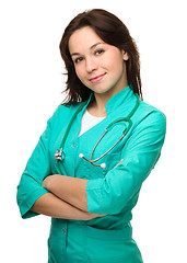 Image showing Portrait of a happy young attractive woman doctor