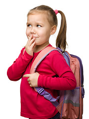 Image showing Portrait of a cute schoolgirl with backpack