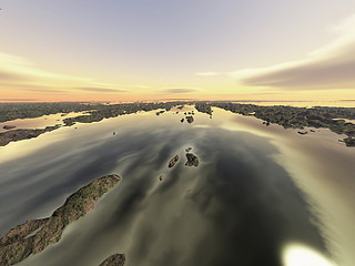 Image showing 3d image - sky above echoed in river below