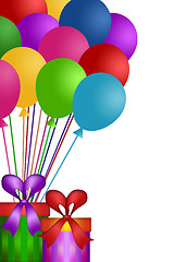 Image showing Balloons with Gift Wrapped Presents