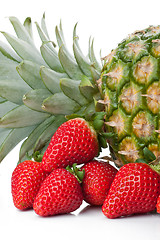Image showing Isolated fruits - Pineapple and Strawberries 