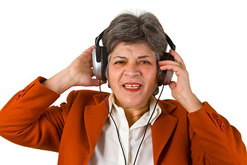 Image showing Female senior with headphone