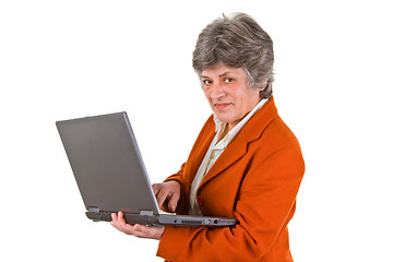 Image showing Female senior with laptop