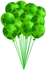 Image showing Bunch of Irish Green Balloons with Shamrocks