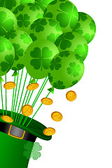 Image showing Leprechaun Hat with Shamrock Balloons and Gold Coins