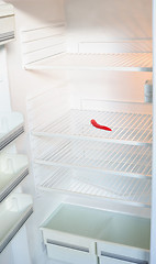 Image showing Empty fridge with chili pepper