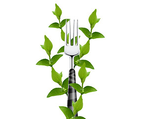 Image showing green leaves around fork