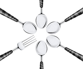 Image showing Fork and set of spoons