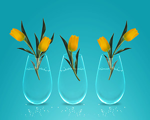 Image showing Three Yellow colorful Tulips 