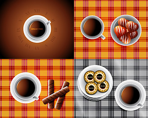 Image showing set of backgrounds including Cup of tea and cookies and chocolat