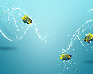 Image showing angelfish jumping out of  fishbowl